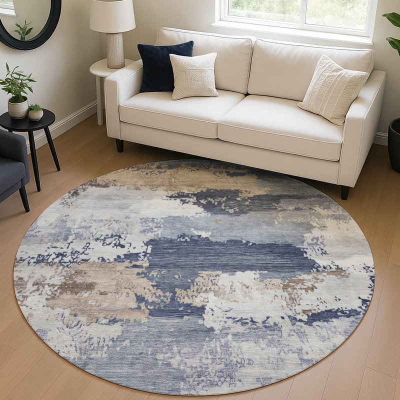 Machine Washable Indoor/Outdoor Kesler ACN2372 Abstract Rug, Round 8'
