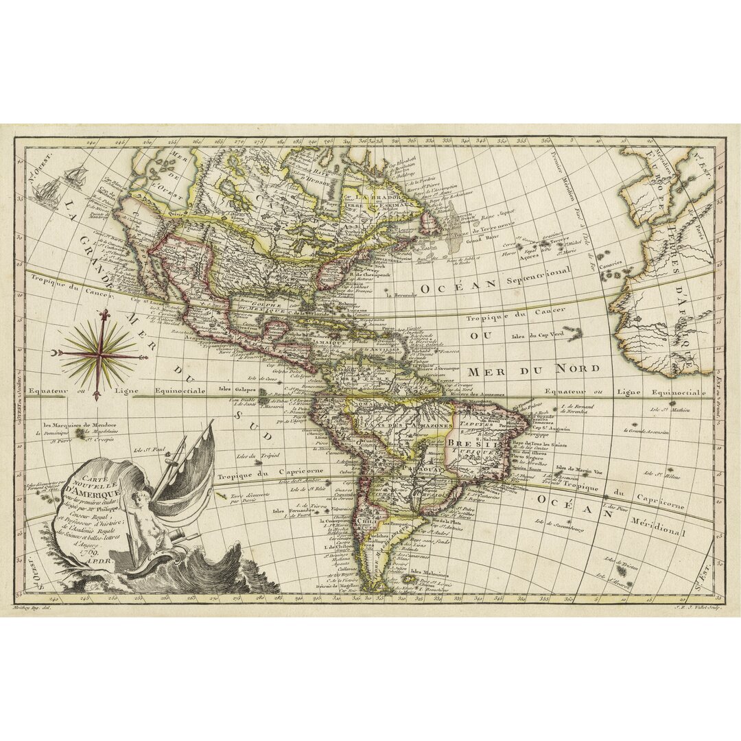 Leinwandbild Eine neue Karte von Amerika 1769 von Vallet