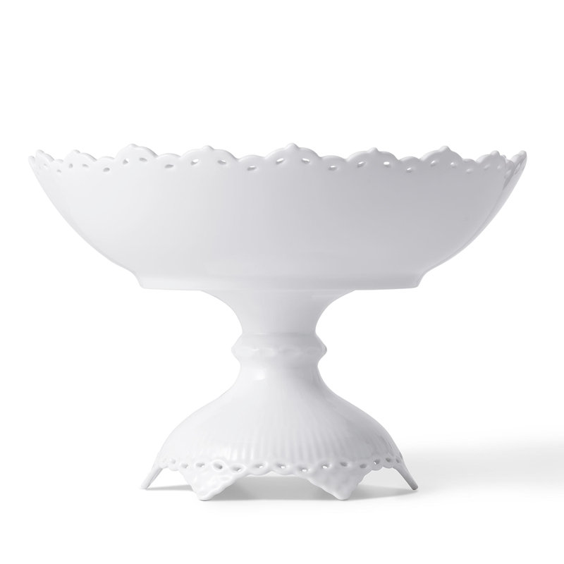 White Fluted Full Lace Footed Compote 10.83"