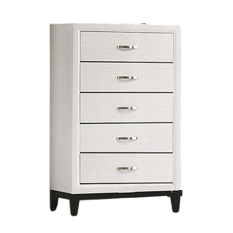 Commode haute Erica, poignées 5 tiroirs chromées, bois blanc