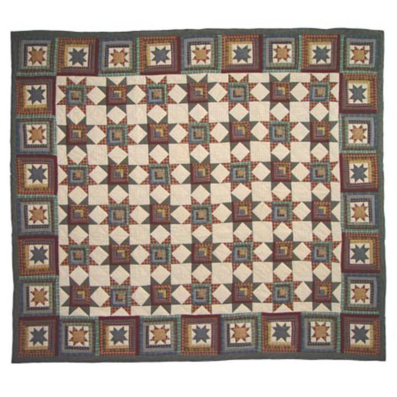 Courtepointe maison de campagne réversible brun / beige Cottage Star, Double / grand