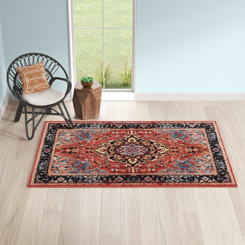 Manado Oriental Red/Blue Area Rug, Rectangle 4'5" x 6'