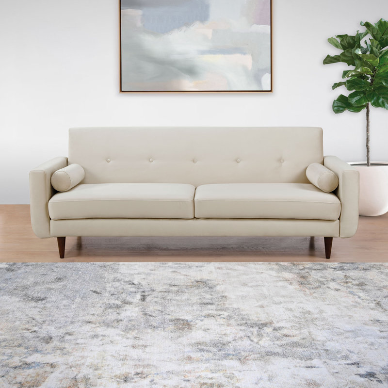 79.9" Velvet Square Arm Sofa, Ivory Polyester
