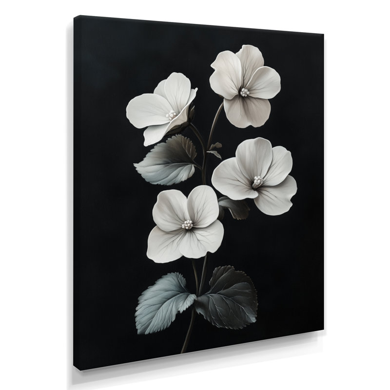 Fleurs Nocturnes I - Décoration murale sur toile botanique noire, H 40 po x l 30 po, Toile tendue