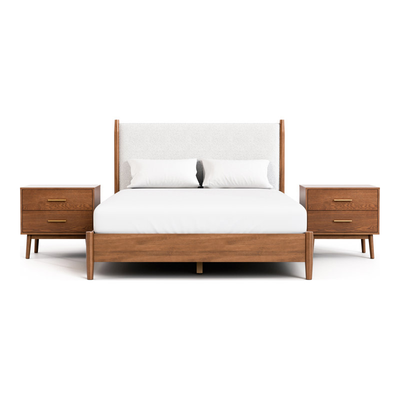 Ensemble de chambre à coucher Nevio, Ensemble de 3 pièces : lit, 2 tables de chevet