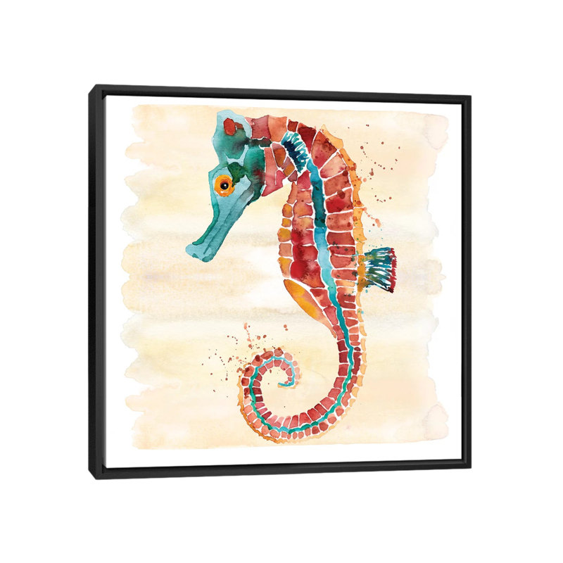 Seahorse 1 Piece Painting on Canvas, 93.98 cm H x 93.98 cm W, Black Framed