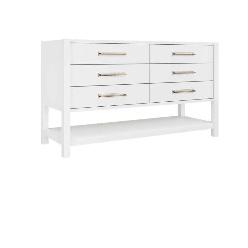 Kiawah Double Drawer Bath Vanity, Pure White, Polished Chrome, 60"