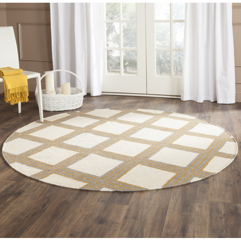Tapis géométrique en laine tissé à la main Emek, Rond 6 pi