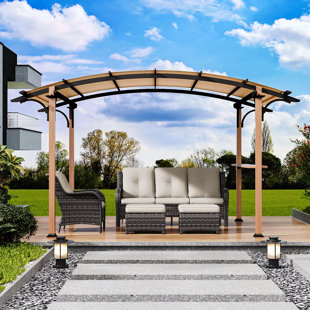13 Ft.W × 8.5 Ft.D Steel Pergola with Canopy and Covenient Bar Shelf