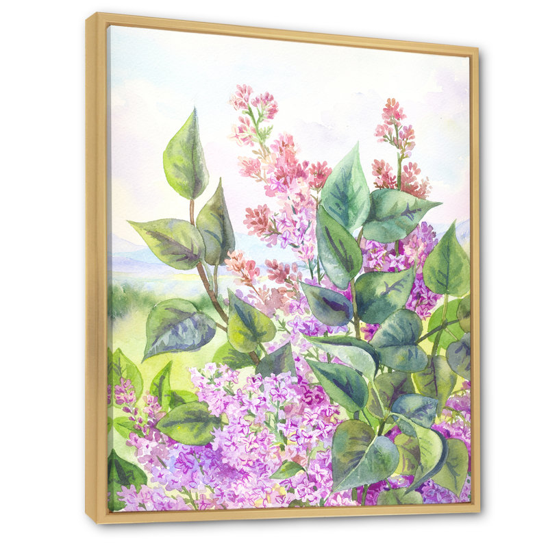 Fleurs de lilas mauves en fleurs - Art sur toile traditionnel, H 36 po x l 24 po x P 1 po, Cadre flottant brun