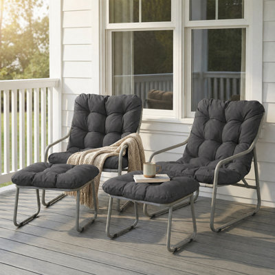 Méridienne de patio avec repose-pieds, ensemble de 2 fauteuils d'extérieur avec coussins épais