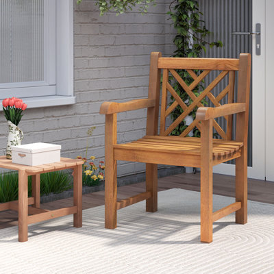 Chaise de salle à manger d'extérieur en teck avec siège à lattes et pieds solides