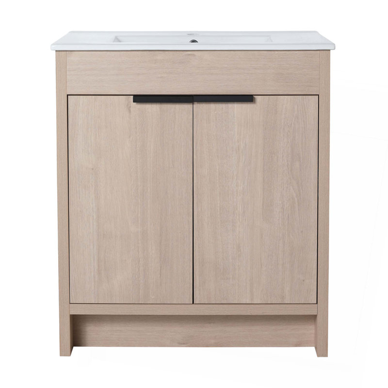 Meuble-lavabo autoportant avec 2 portes d'armoire à fermeture douce