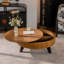 Table basse ronde 39,37 po avec espace de rangement, convenant au salon et au bureau, naturel-825285552-825285554