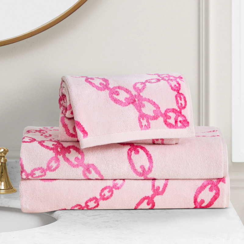 Juicy Couture Printed Jacquard Bath Towels , 2-Bath Towels & 2-Hand Towels, Pink