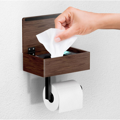 Wood Toilet Paper Holder-Wooden Wall Mount Toilet Paper Holder With Shelf As Flushable Wipes Dispenser,Black Walnut Wood -  Rainbow Home, YYOB0B26Y7PT8