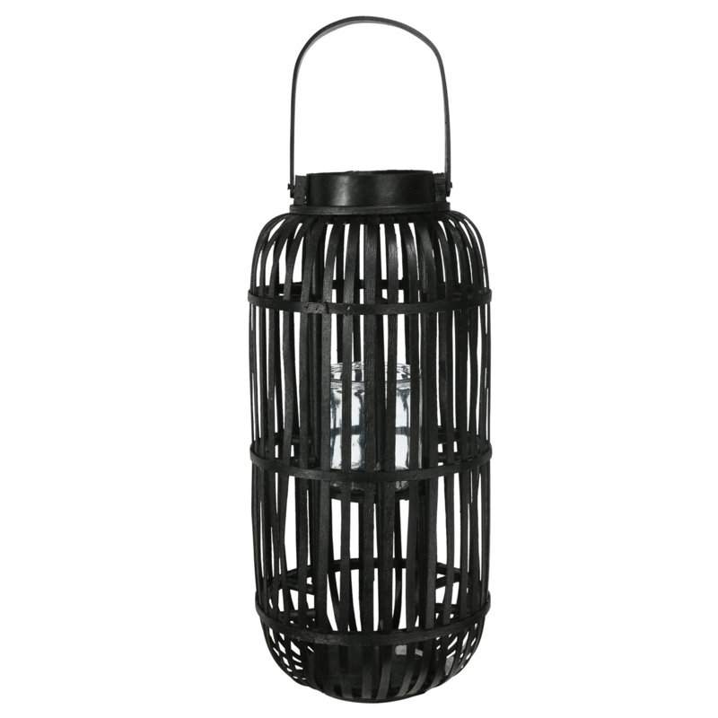 Lanterne en bois rond, Noir, H 22 po x l 10,25 po x P 10,25 po