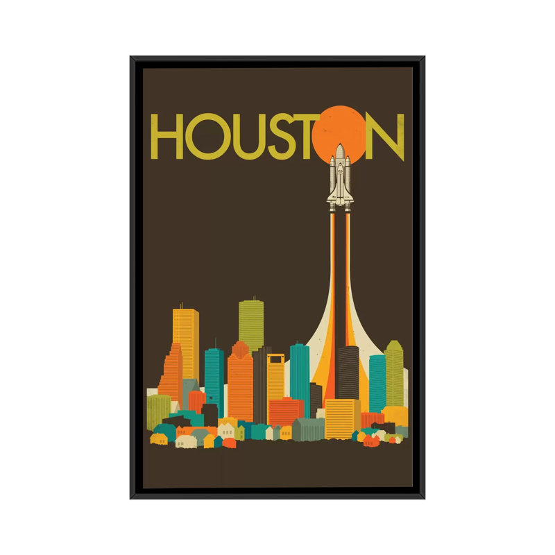 «Houston Skyline», impression sur toile tendue, H 48 po x l 32 po x P 1,5 po, Toile encadrée noire, Pas de tapis