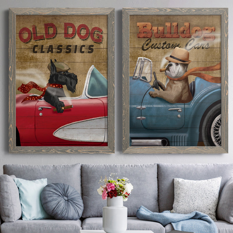 Old Dog Classics - Ensemble de 2 reproductions de cadres photo sur toile, Encadré gris, H 44 po x l 31 po x P 1 po