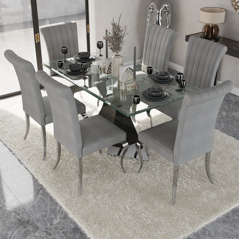 Arbedella 18.9'' H Boucle Upholstered Side Chair, Grey/Silver, Silver