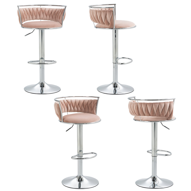 Christal Height Adjustable Swivel Bar Stool, Silver, Pink