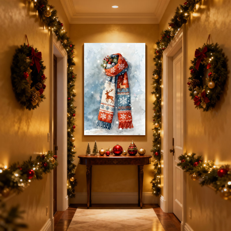 Renne de Noël flocons de neige, hiver, écharpe, ensemble de 3 impressions sur toile, H 18 po x l 12 po