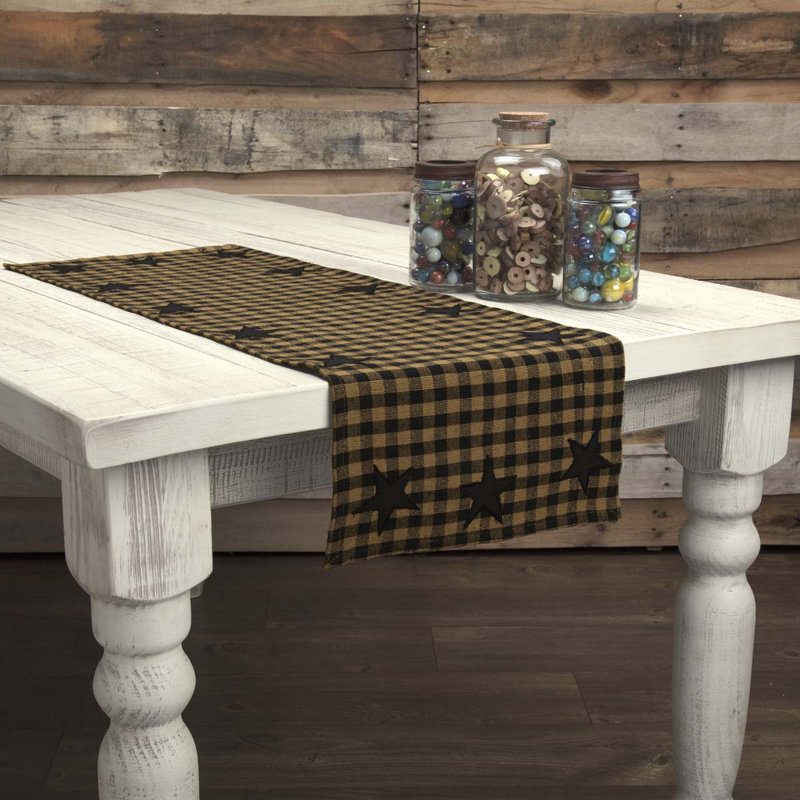 Deuxville Checkered 100% Cotton Table Runner, Black/Dark Tan, 36" L x 13" W