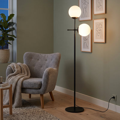 Dual Glass Globe Slender Floor Lamp