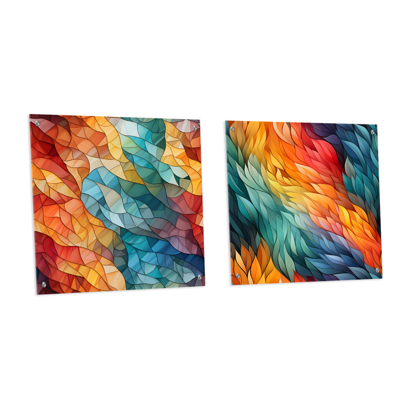 Multicolore mosaïque de verre - ensemble abstrait d'art géométrique abstrait en verre, H 16 po x l 33 po