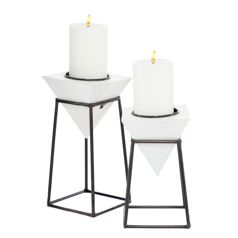 2 Piece Tabletop Candlestick Set, White