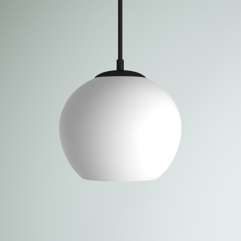Luminaire suspendu sphérique simple à 1 lumière Snead, H 70 po x l 9,8 po x P 9,8 po, Blanc givré, Noir