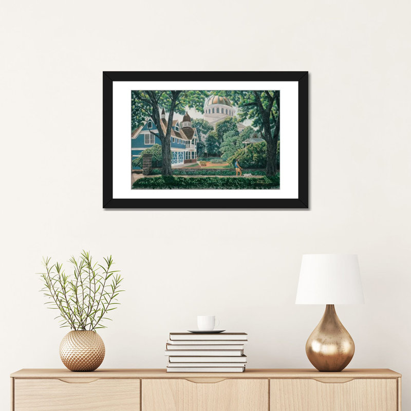 «Dog Walker» par Stanton Manolakas, reproduction d'art sur toile, Papier d'art encadré noir, Blanc