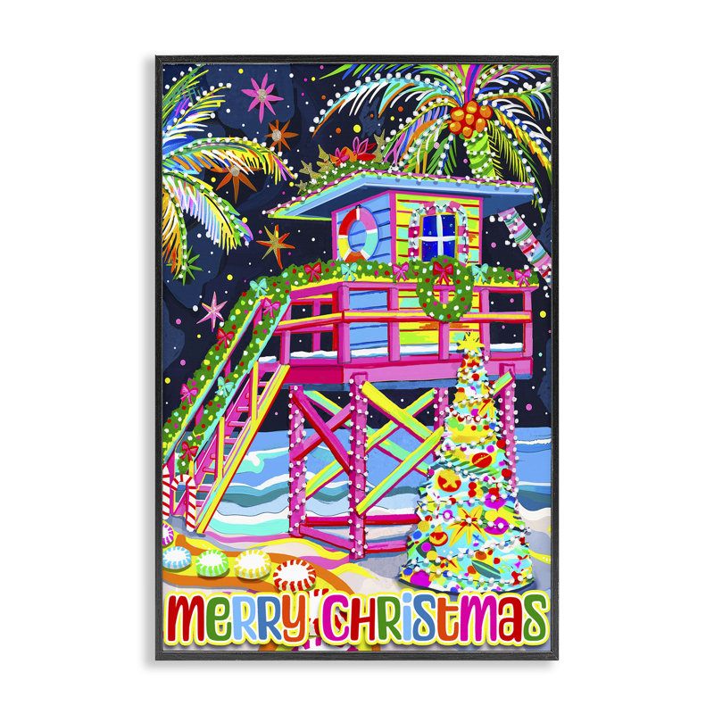«Whimsical Seaside Christmas», estampe numérique par Jess Stempel, H 18 po x l 12 po, Giclée encadrée noir minuit
