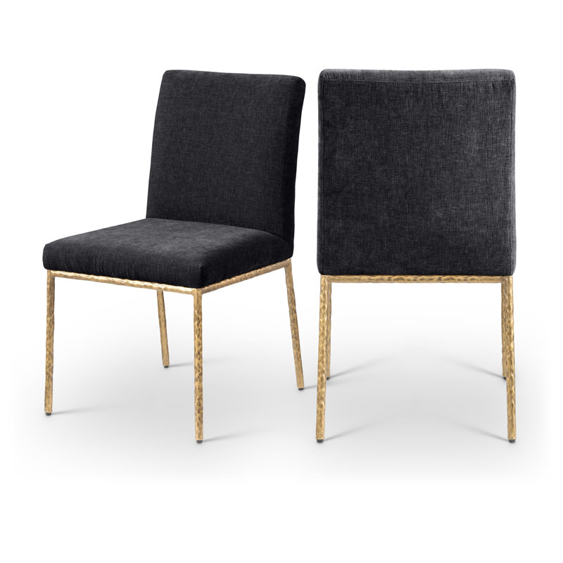 Chaise d'appoint en chenille Reeves, Laiton brossé, Tissu chenille noir
