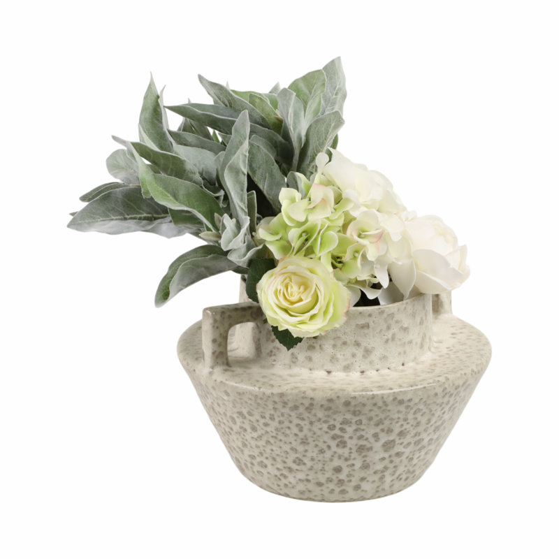 Textured Terracotta Decorative Vase with Dual Handles Modern Accent for Floral Arrangements