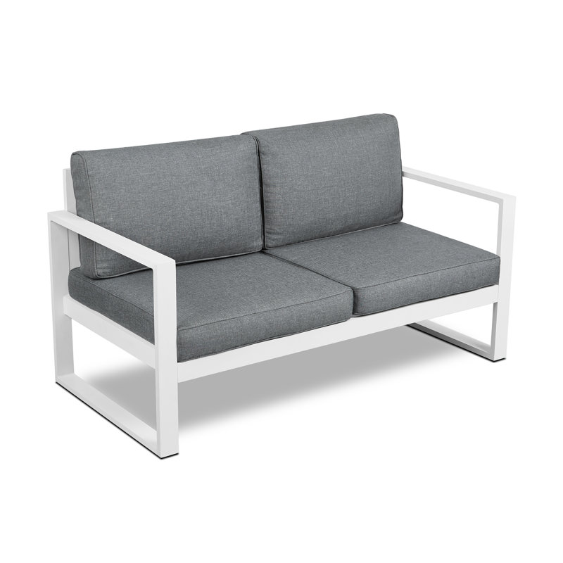 Baltic 55" White Aluminum Outdoor Loveseat with Gray Cushions