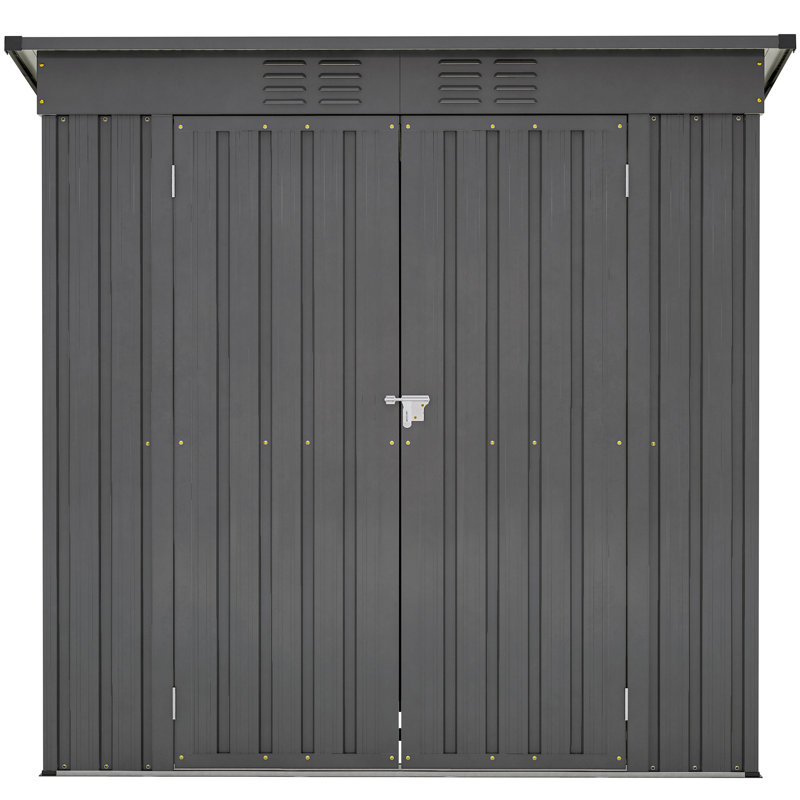 Unité de rangement d'extérieur toutes saisons 6 pi x 4 pi - noir, métal noir galvanisé, poignées