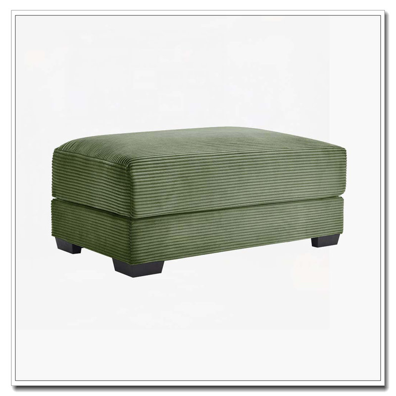 Corduroy Fabric Ottoman, Green