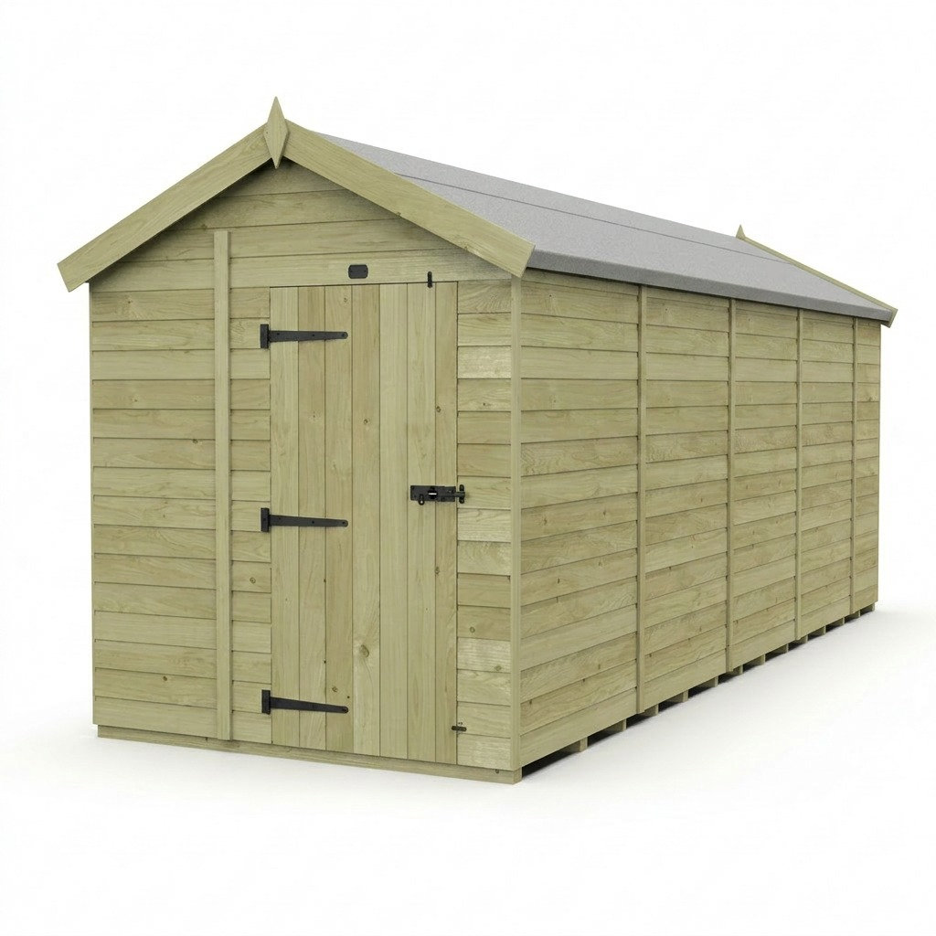Total Sheds 7ft x 18ft Apex Garden Shed - Single Door - No Windows - Pressure Treated Timber - UK Manufactured