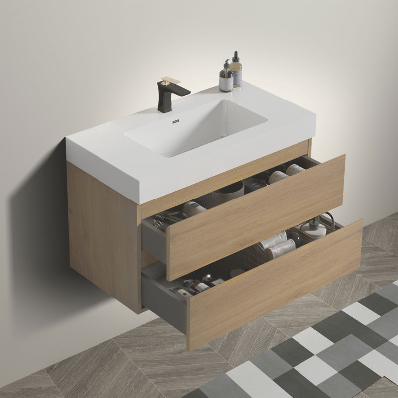 17 35.8 " Wall Mounted Single Bathroom Vanity Base, Oak