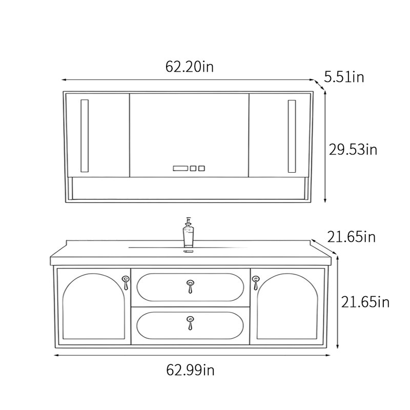 Chinese style bathroom cabinet light luxury, 21.65" H x 62.99" W x 21.65" D