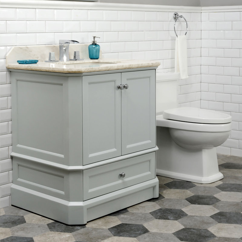 31.25'' Single Bathroom Vanity with Marble Top, Crema, Ocean Gray