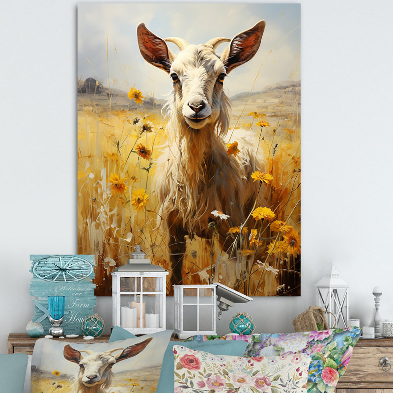 Mignon portrait de chèvre dans un pré III sur toile, H 44 po x l 34 po x P 1,5 po, Toile tendue