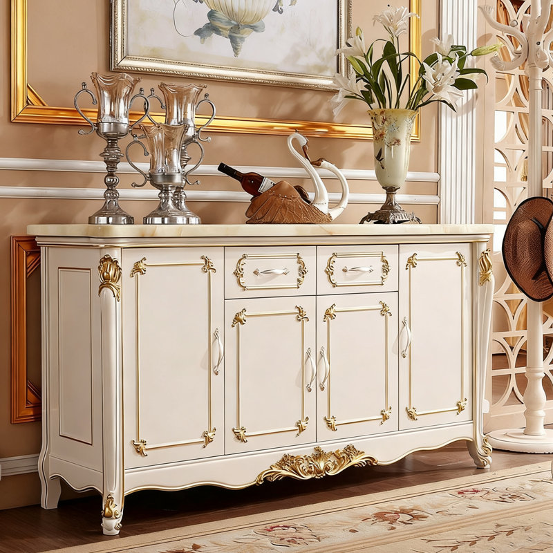White Solid Wood Sintered Stone tabletop Sideboard