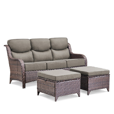 Deb 71" Outdoor Wicker Patio Sofa with 6" Thick Cushions and Ottomans – Deep Seating Outdoor Couch