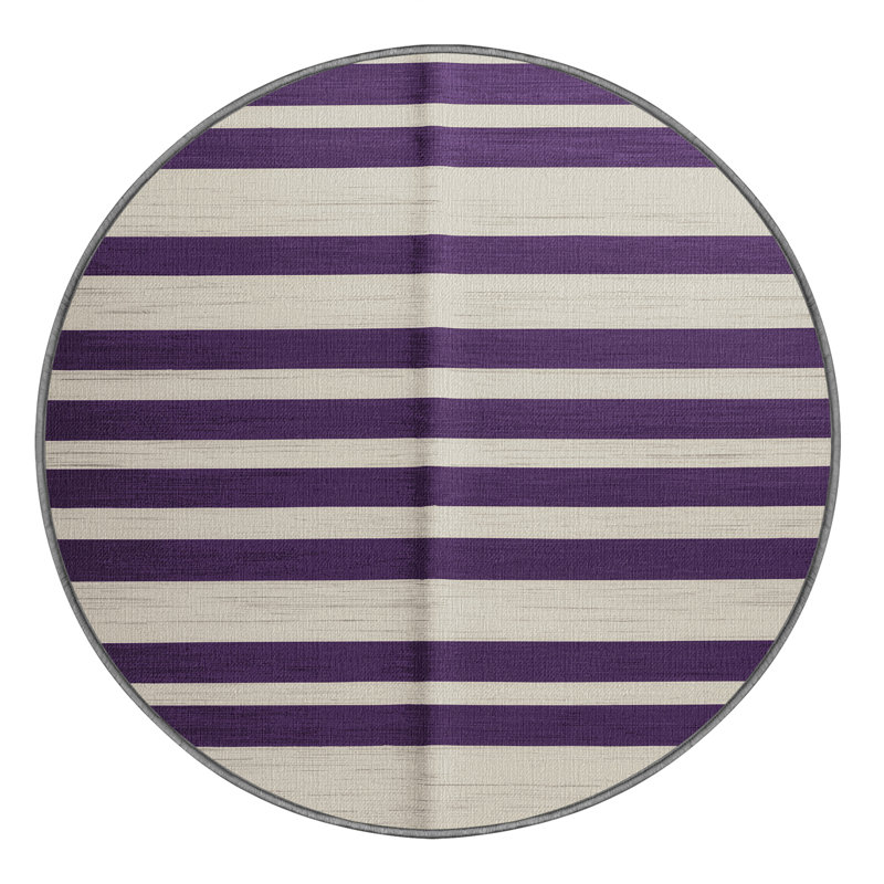 Tapis gris à rayures horizontales lavable à la machine, Rond 6 pi