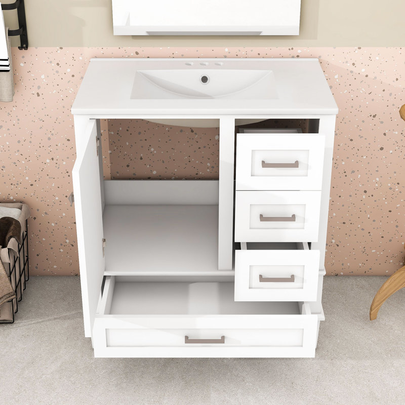 Armoire de meuble-lavabo 30 po à 3 tiroirs, Blanc, Gris