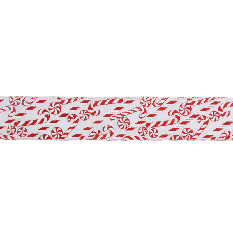 Ruban d'artisanat de Noël blanc et rouge avec fil de canne à sucre 2,5 po x 16 verges
