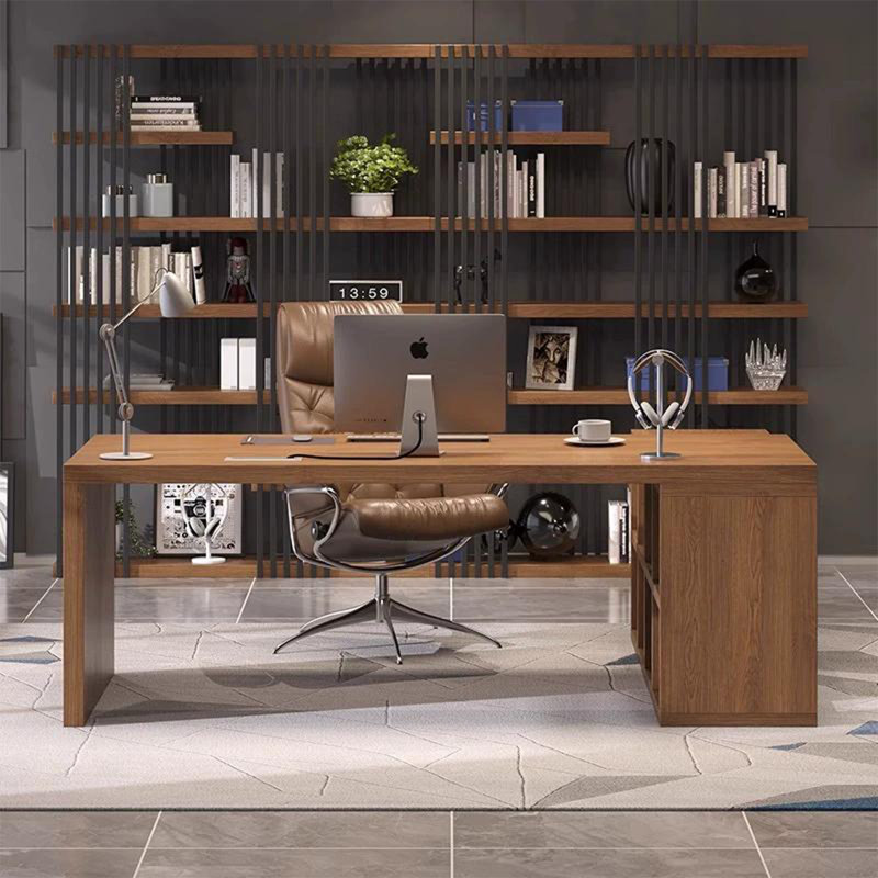 Bureaux en bois massif brun en forme de L, Retour à droite, H 29,53 po x l 86,61 po x P 55,12 po