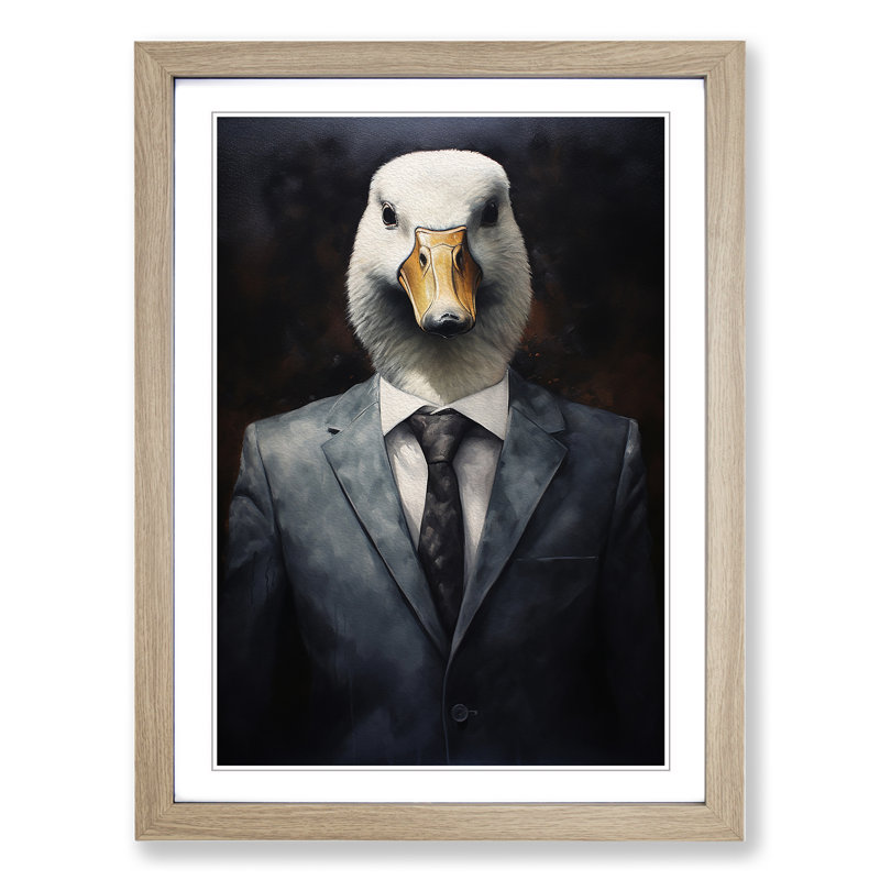 Goose In A Suit Painting No.2 - Single Picture Frame Print on Wood, Oak Framed, 64cm H x 46cm W